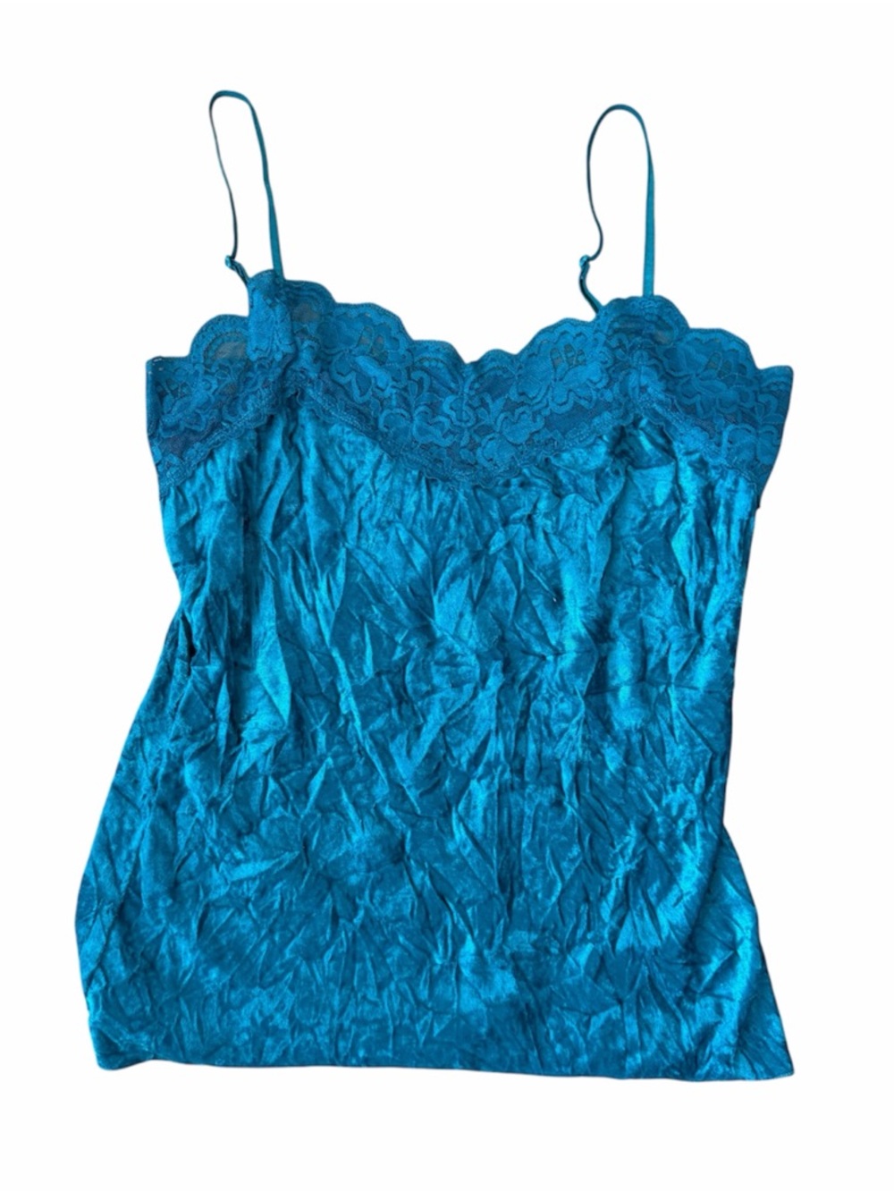 Teal Lace Trim Cami Velvety Soft Y2K Coquette Feminine Tank M